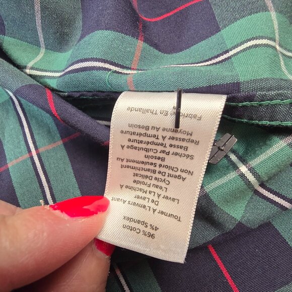 Talbots Tunic Shirt Womens 16W Green Blue Tartan Plaid Sparkle Buttons Preppy - Picture 13 of 15